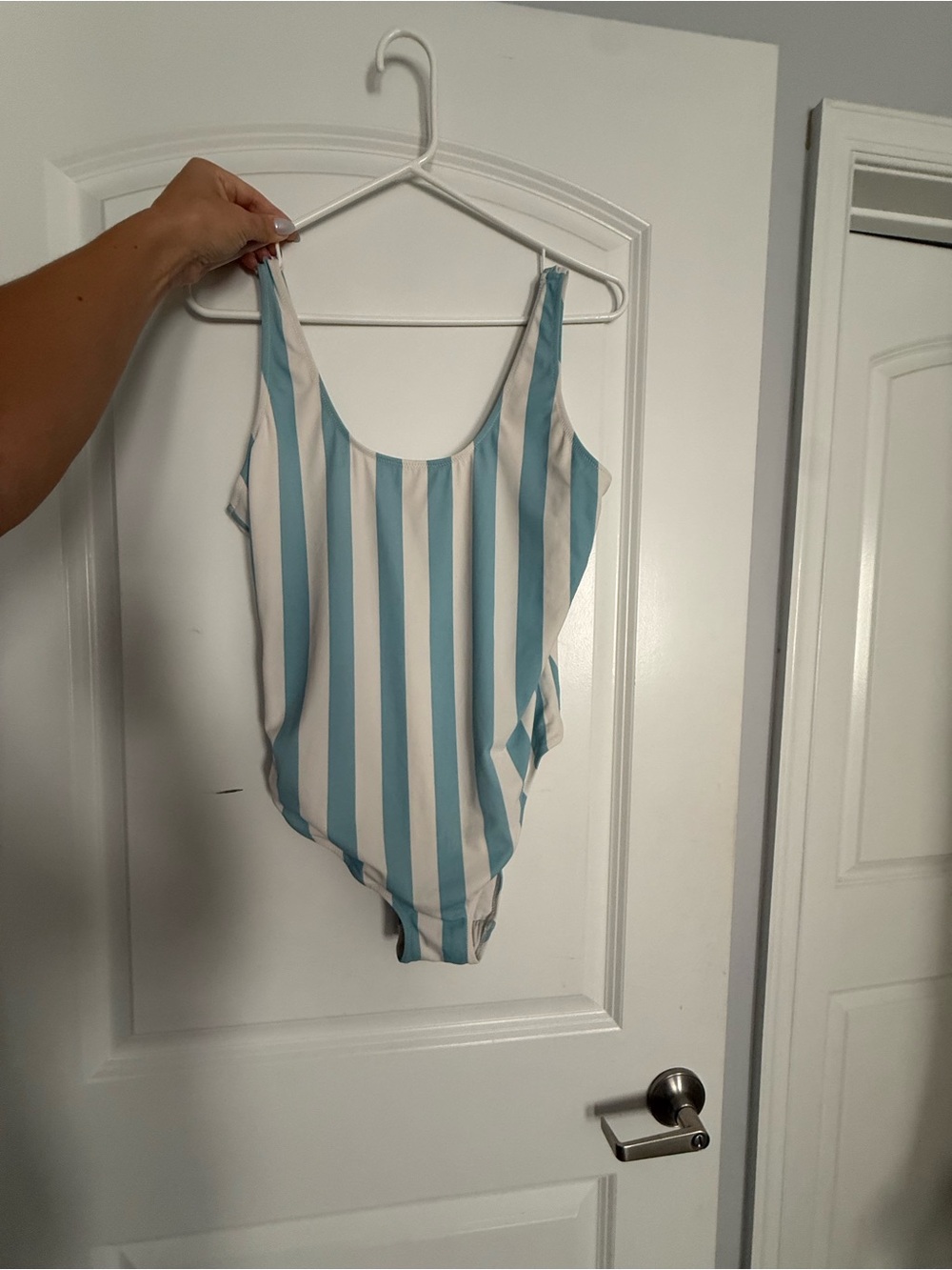 Blue and White Striped One Piece Swim Suit